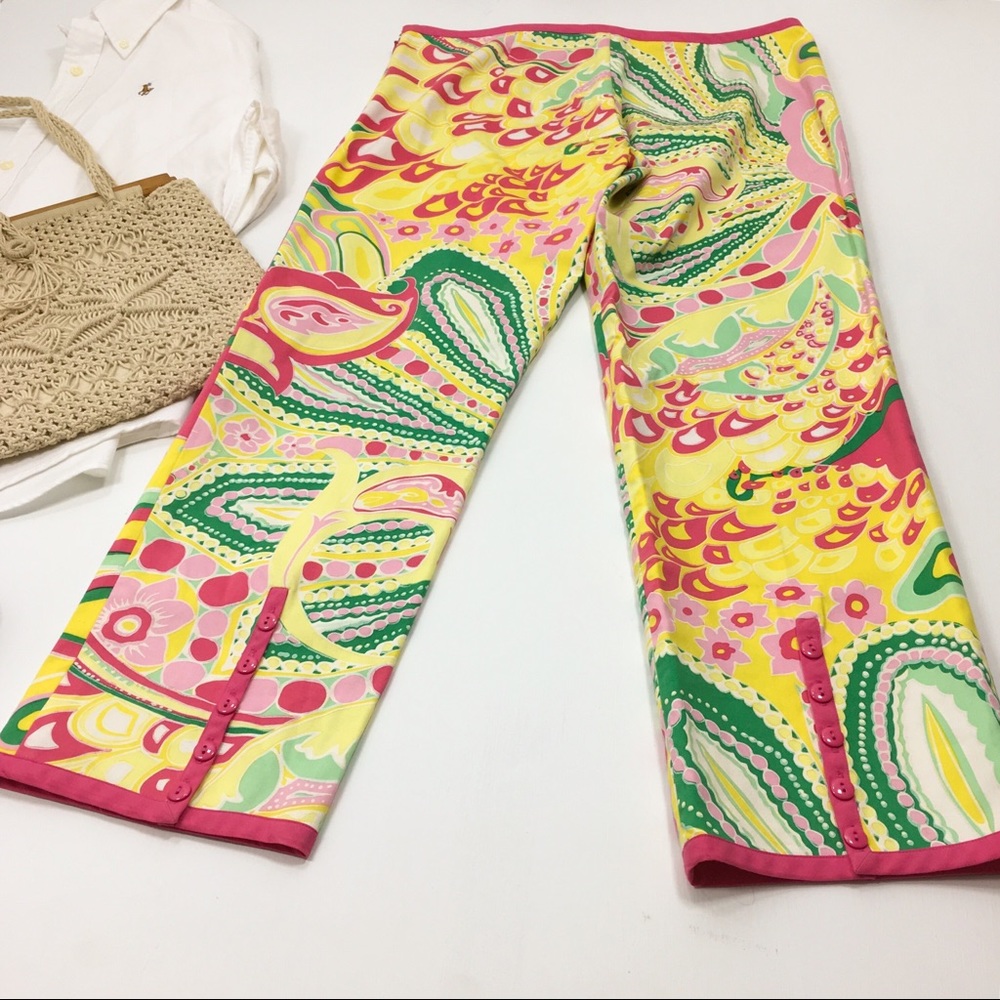 Tibi | Yellow Pink Paisley Crop Pants - Picture 6 of 7